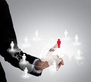 Social Network concept : hand point to social network and world